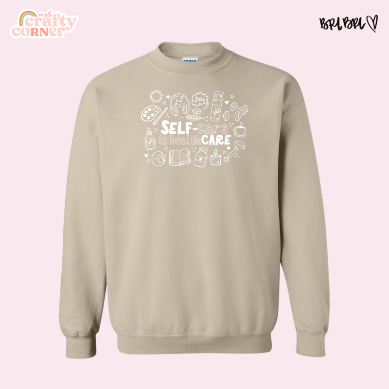 Self-Care is Healthcare Merch | Gildan Crewneck ~ WHITE