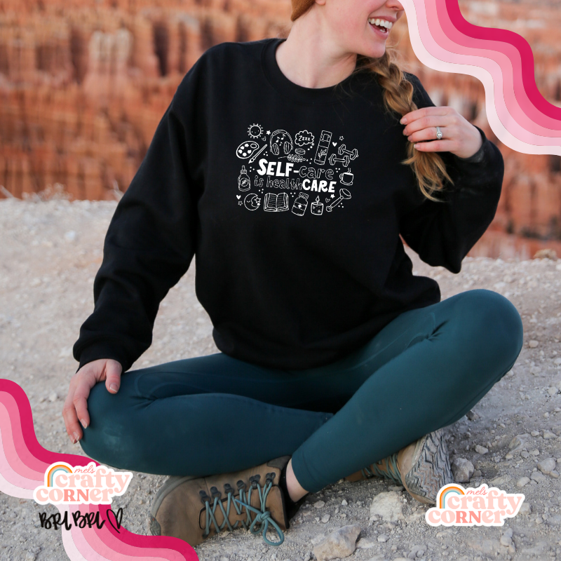 Self-Care is Healthcare Merch | Gildan Crewneck ~ WHITE