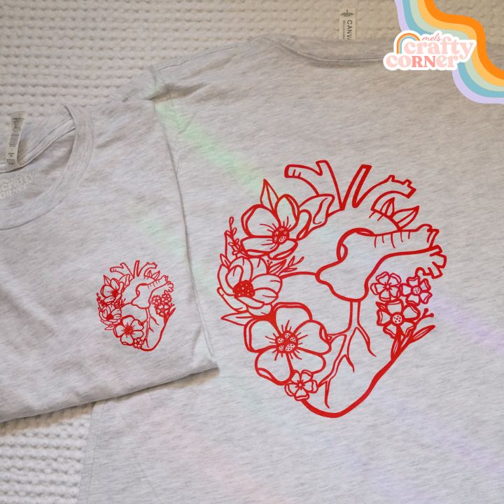 Floral Anatomical Heart design on softest t-shirt, main product image by Mel's Crafty Corner