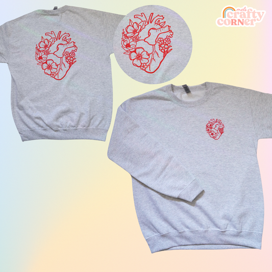 Floral Heart Ash Crew | Front & Back