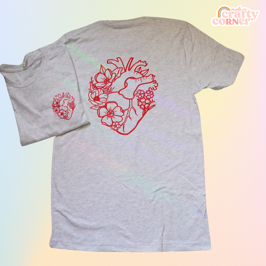 Floral Heart Ash Tee | Front & Back