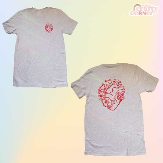 Floral Heart Ash Tee | Front & Back