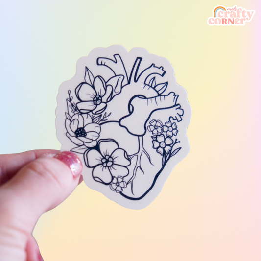 Floral Heart | Black Matte Sticker