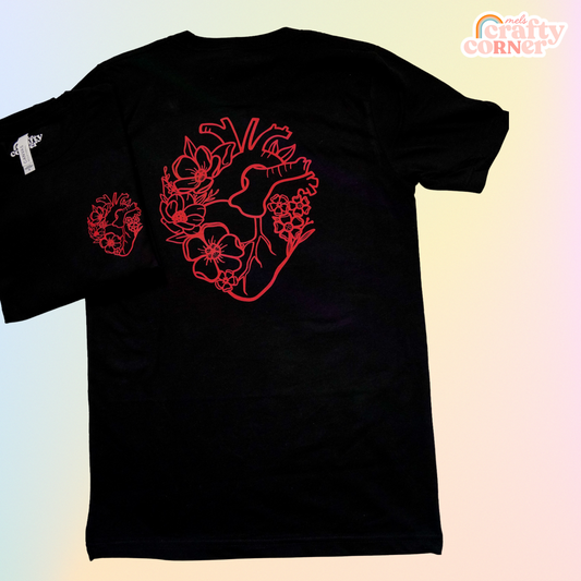 Floral Heart Black Tee | Front & Back