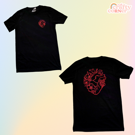 Floral Heart Black Tee | Front & Back