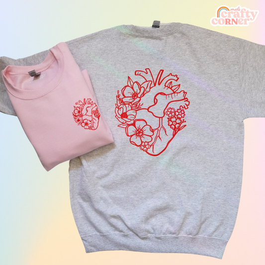 Floral Heart Ash Crew | Front & Back