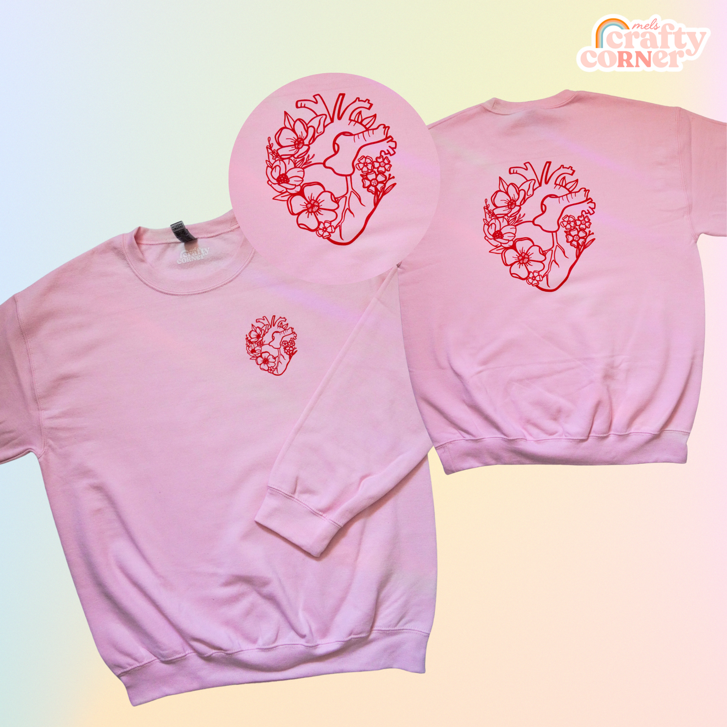 Floral Heart Pink Crew | Front & Back