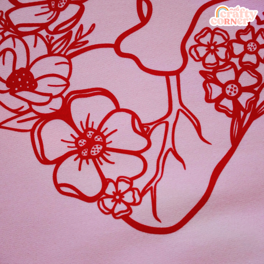 Floral Heart Pink Crew | Front & Back