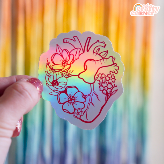 Floral Heart | Red Holographic Sticker