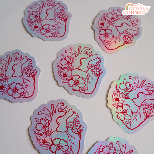 Floral Heart | Red Holographic Sticker