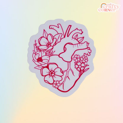 Floral Anatomical Heart red matte sticker applied to water bottle showing usage example by Mel's Crafty Corner
